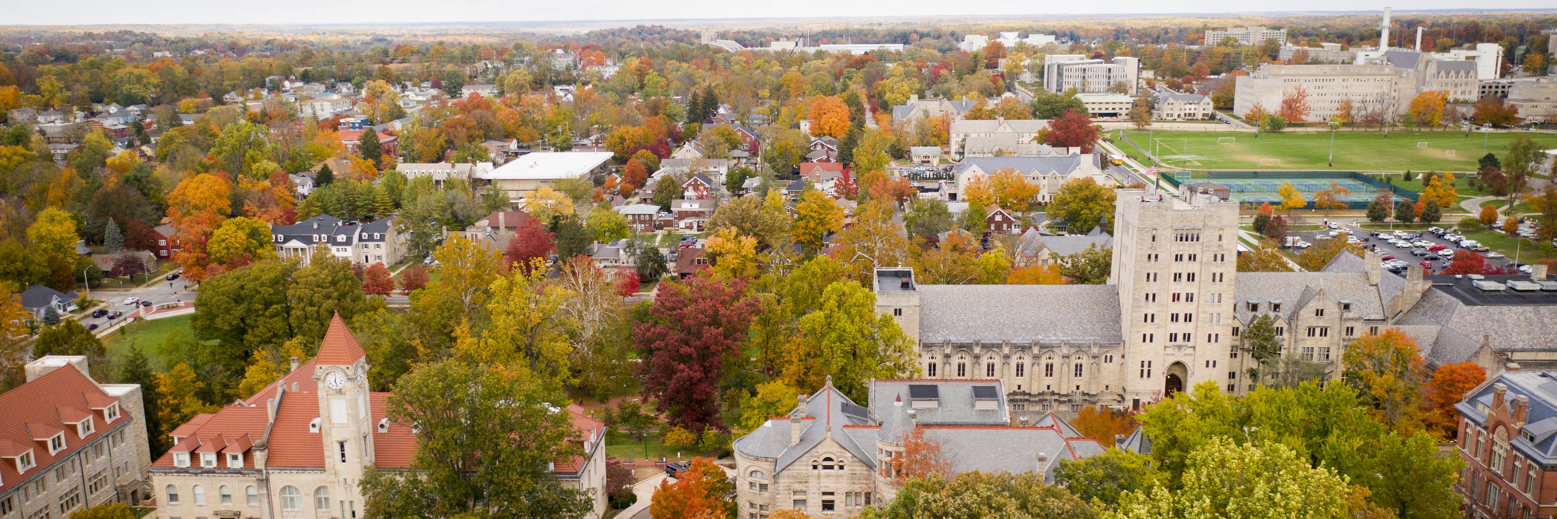 Aerial overview of the campus of Indiana University