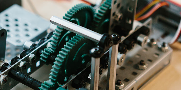 plastic and metal robot gears